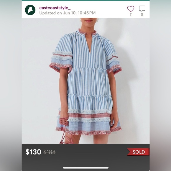 TUCKERNUCK Striped Blue and Pink Ruffle Dress - Picture 2 of 6